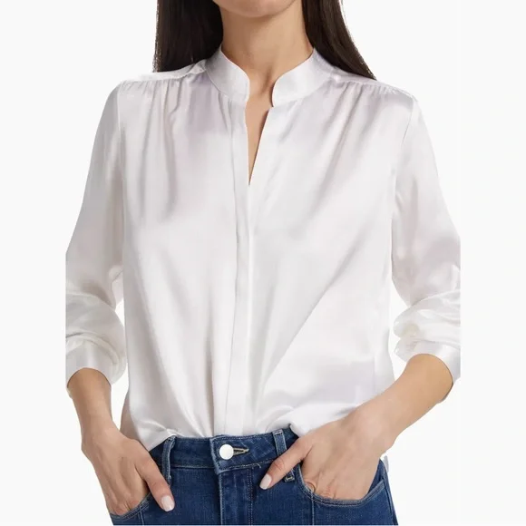 NWT💕L'AGENCE Bianca Silk Charmeuse Blouse in White Size XL - Picture 3 of 15